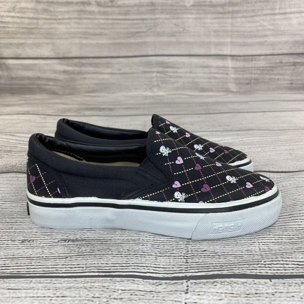 Harsh Slip On Sneakers Girls Size 3 Skull Bones & Broken Heart Shoes - NEW